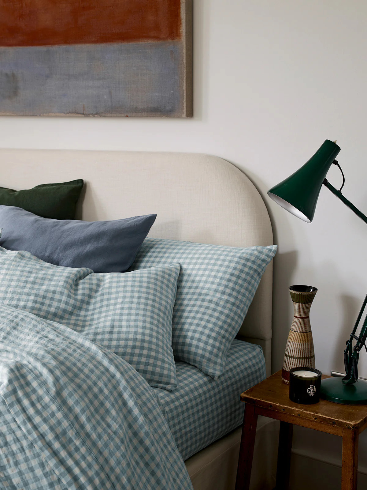 Warm Blue Gingham Linen Blend Pillowcase (Pair) | Piglet