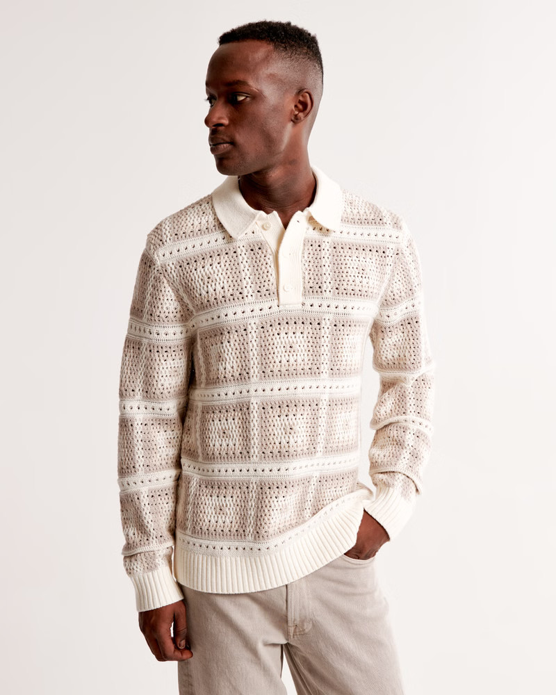 Crochet Long-Sleeve 3-Button Sweater Polo | Abercrombie & Fitch (US)
