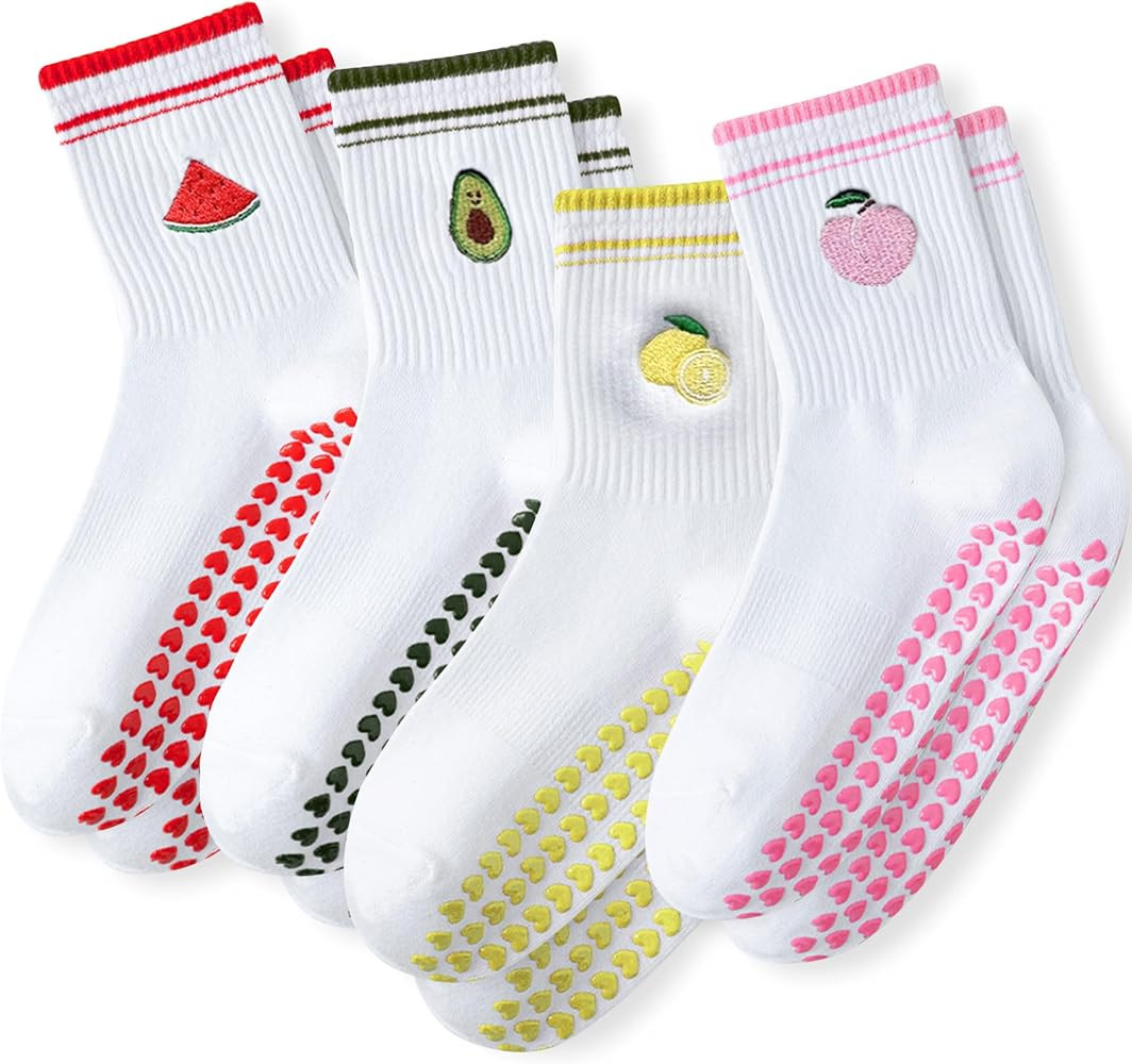 Amazon.com: DZSoCoki Grip Socks Pilates,4/6Pairs Cotton Cute Pilates Socks for Women, Ruffle Grip... | Amazon (US)