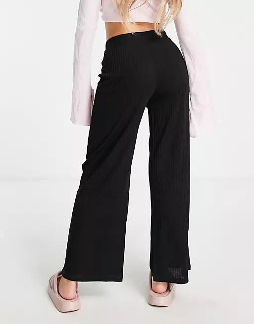 Pieces Petite high waisted wide leg pants in black | ASOS (Global)