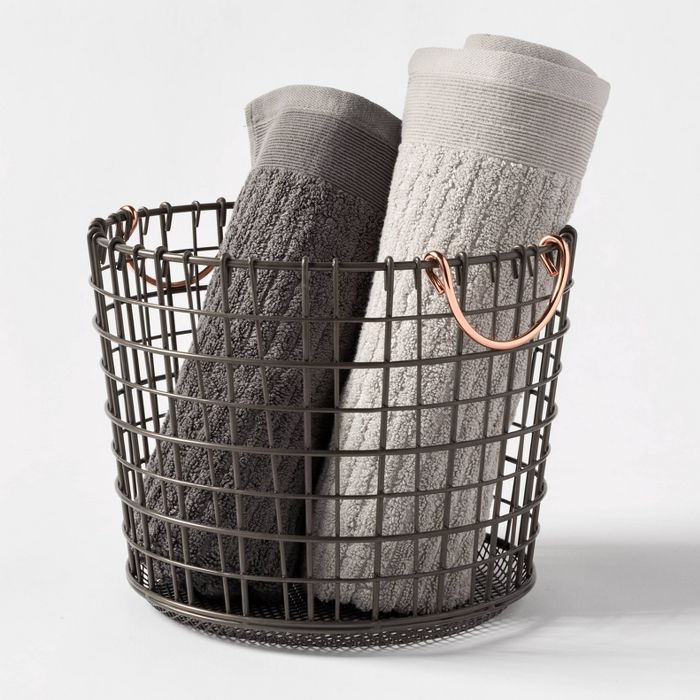 Wire Round Basket Copper Handle With Mesh Bottom Pewter - Threshold™ | Target