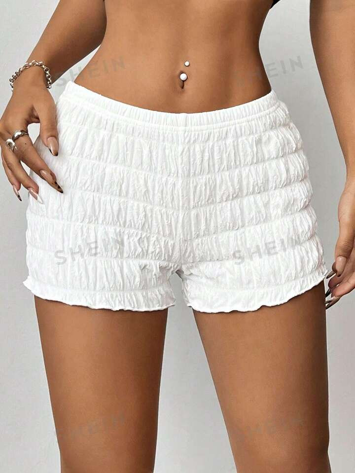 SHEIN EZwear Women's Textured Knitted Slim Fit Low Waist Shorts | SHEIN