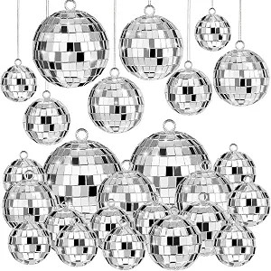 JOERSH 20 Pcs Disco Ball Decorations, Silver Hanging Mirror Disco Ball Ornaments with Rope for 70... | Amazon (US)