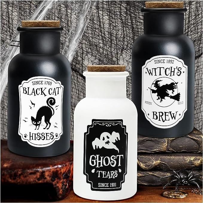 Amazon.com: Halloween Decor - Halloween Decorations For Home - Set of 3 Apothecary Potion Bottles... | Amazon (US)