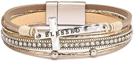 Fesciory Leopard Bracelet for Women, Boho Leather Wrap Multi-Layer Pearl Crystal Bracelet Bangle ... | Amazon (US)