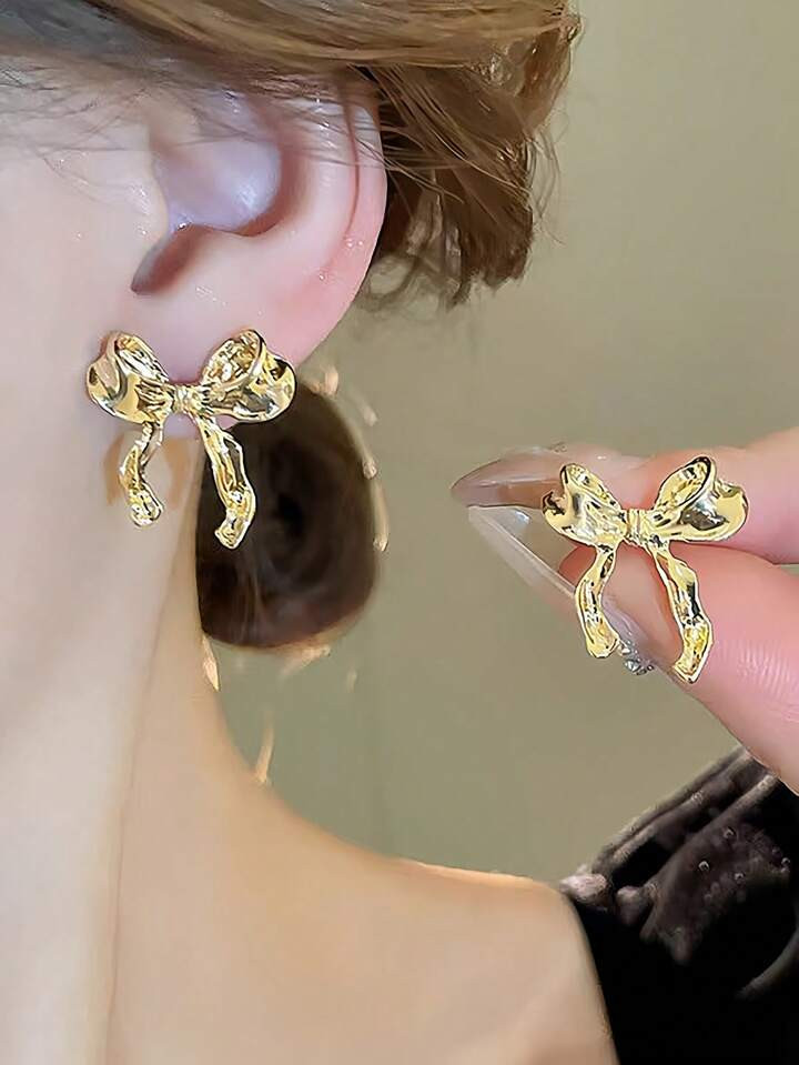 1 Pair Of Elegant Western Style Ribbon Bow Earrings, Suitable For Women To Wear In Daily Life, Pa... | SHEIN