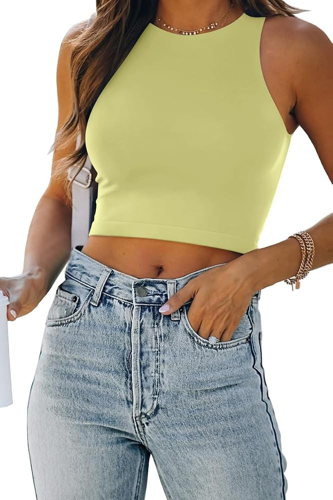 EFAN Womens Sexy Sleeveless High Neck Crop Tops Workout Cute Racerback Cropped Tank Tops Summer C... | Amazon (US)