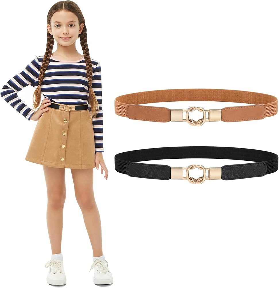 LEACOOLKEY Girls Boys Elastic Waist Belt for Dress Jeans Adjustable Kids Stretch Belt Back to Sch... | Amazon (US)
