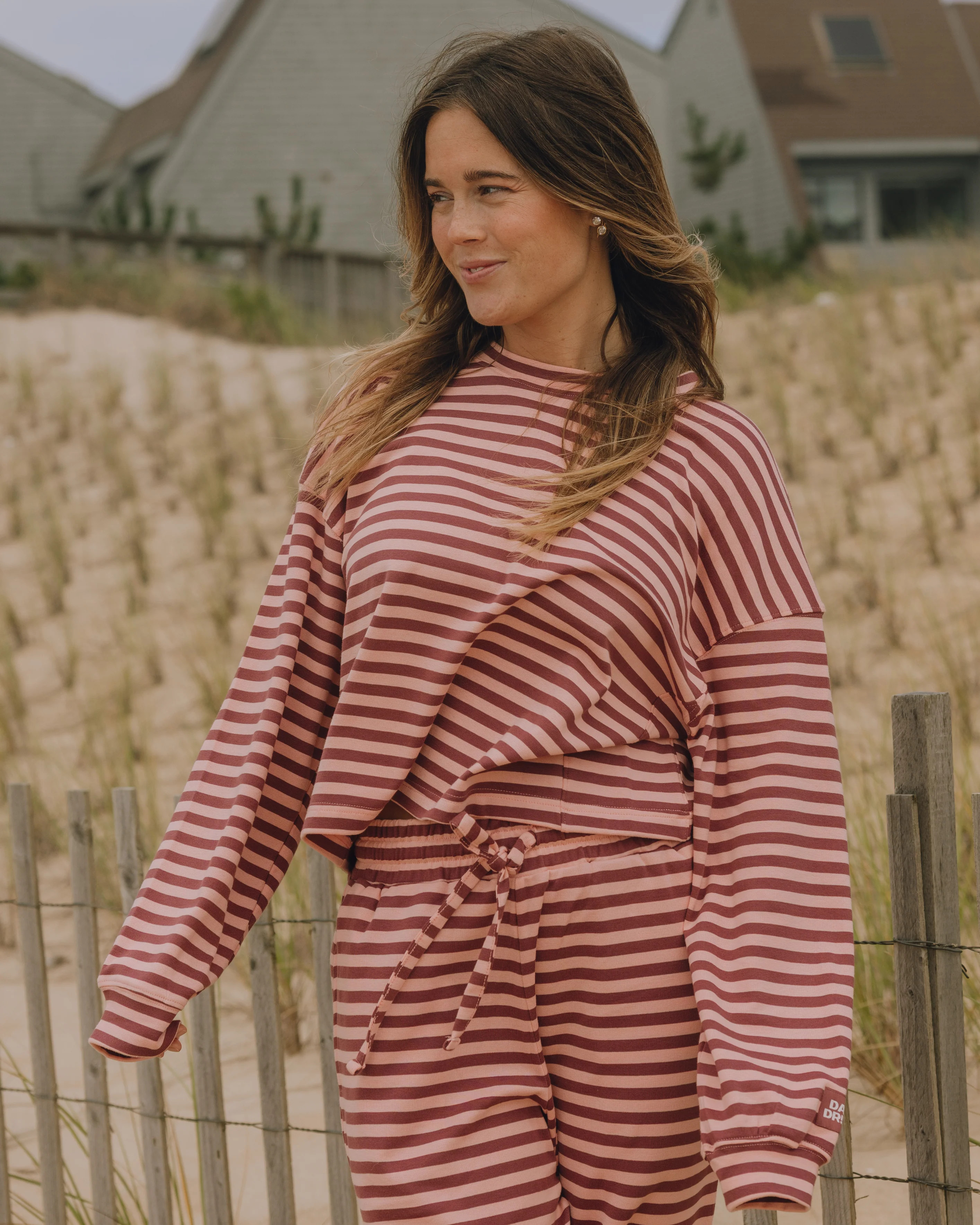Striped Cotton Long Sleeve - Wine + Dusty Rose Stripe | Daily Drills LLC