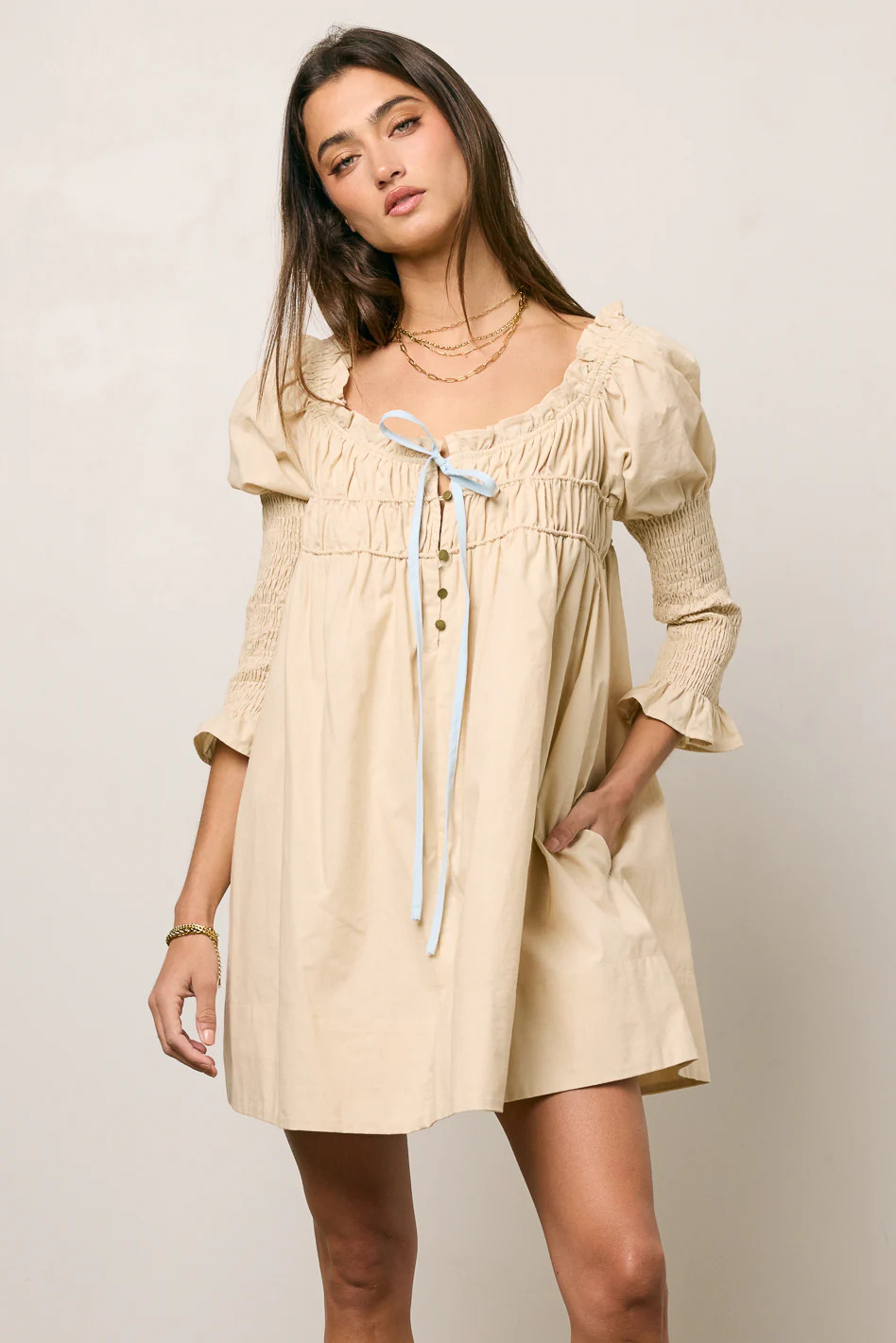 Nolan Babydoll Dress in Beige - FINAL SALE | Böhme US