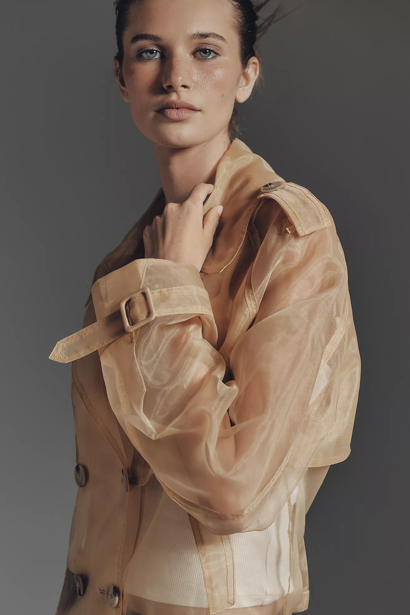 Maeve Crop Sheer Organza Trench Coat | Anthropologie (US)
