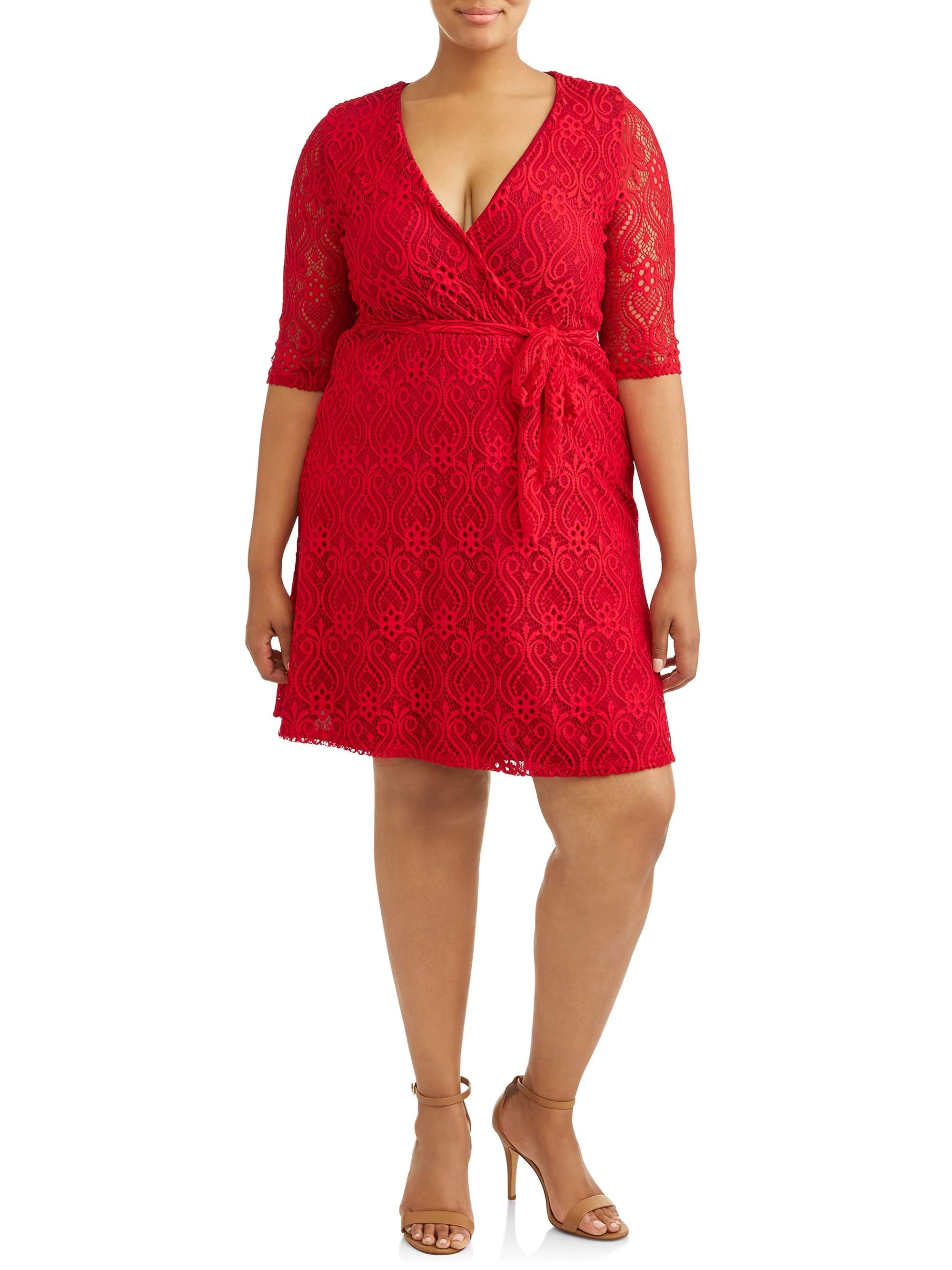 Ella Samani Women's Plus Size Elbow Sleeve Lace Bust Dress - Walmart.com | Walmart (US)