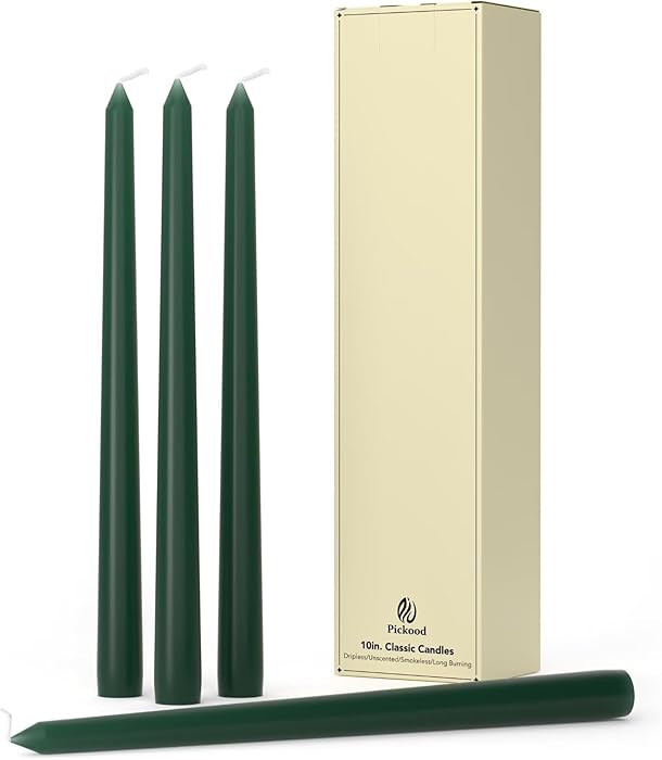 10-Inch Tall Dripless Taper Candles Set of 4 - Dark Green Tapered Candles, Perfect for Christmas ... | Amazon (US)