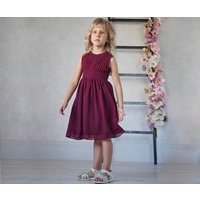 Burgundy Chiffon Flower Girl Dress Toddler Wedding Party Dress | Etsy (US)