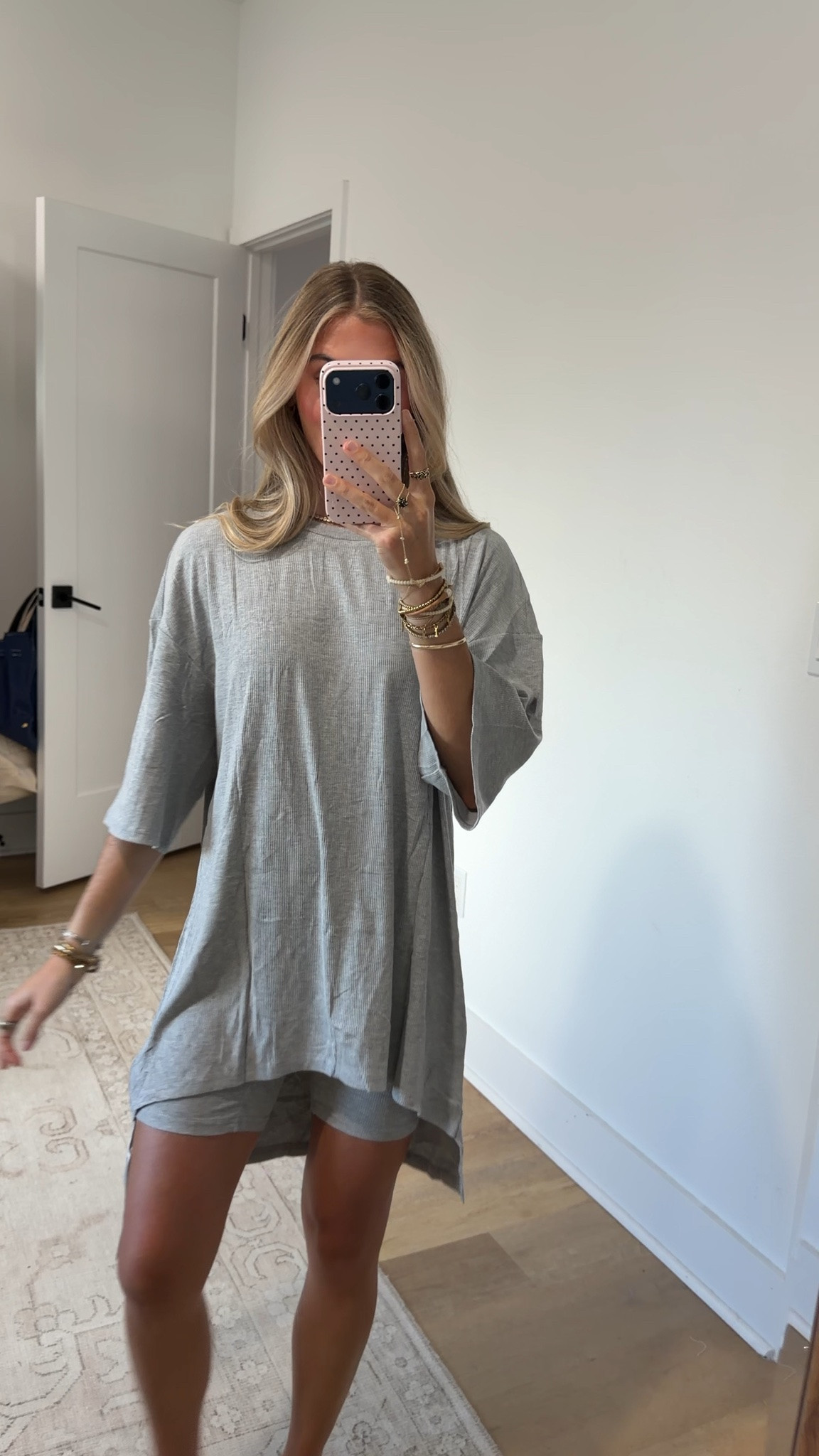 Amazon size small Fisoew Womens 2 Piece Lounge Set Ribbed Oversized T-Shirt Biker Shorts
Batwing Short Sleeve, Asymmetrical Hem, Pocket, Airport Travel Outfit, Workout, 2026 Fashion