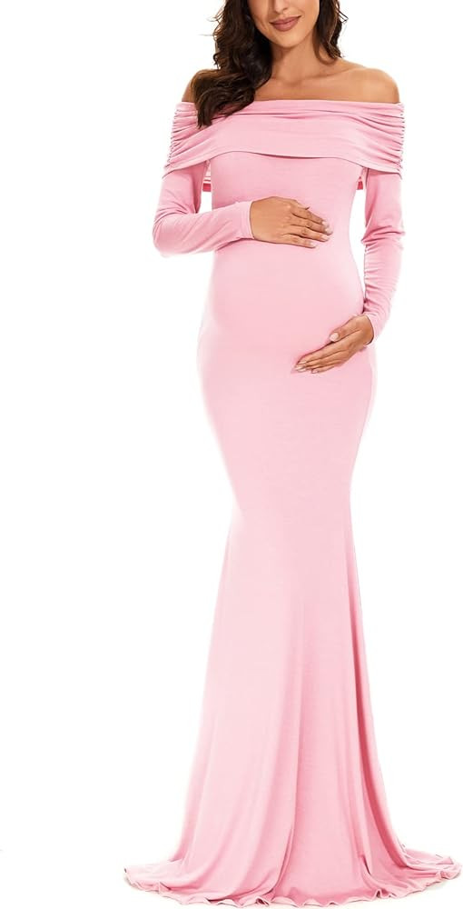 Glampunch Off Shoulders Maternity Dress Long Sleeve Ruched Maternity Gown Baby Shower Photography... | Amazon (US)