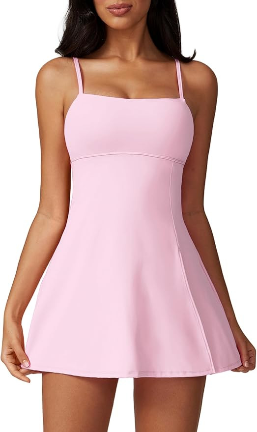 ABOCIW Womens Square Neck Tennis Dress with Shorts Spaghetti Strap Backless Workout Side Slit Ath... | Amazon (US)