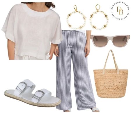 Cute vacay outfit!! Love these striped beach pants and the easy breezy feel of this vacation getaway look! 

#LTKtravel #LTKover40 #LTKshoecrush