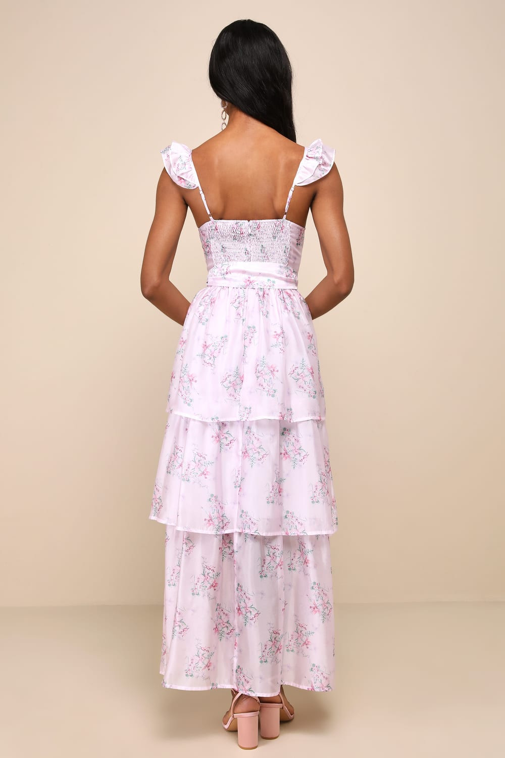 Sweetest Emotion Lilac Floral Ruffled Tiered Bustier Midi Dress | Lulus
