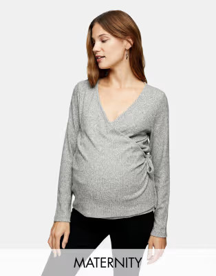 Topshop Maternity brushed ribbed ballet top in gray | ASOS (Global)