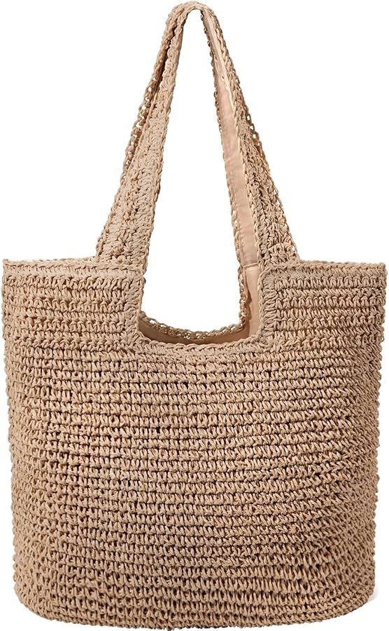 hatisan Straw Beach Bag for Women Summer Woven Beach Tote Bag Shoulder Handbags Boho Bag | Amazon (US)