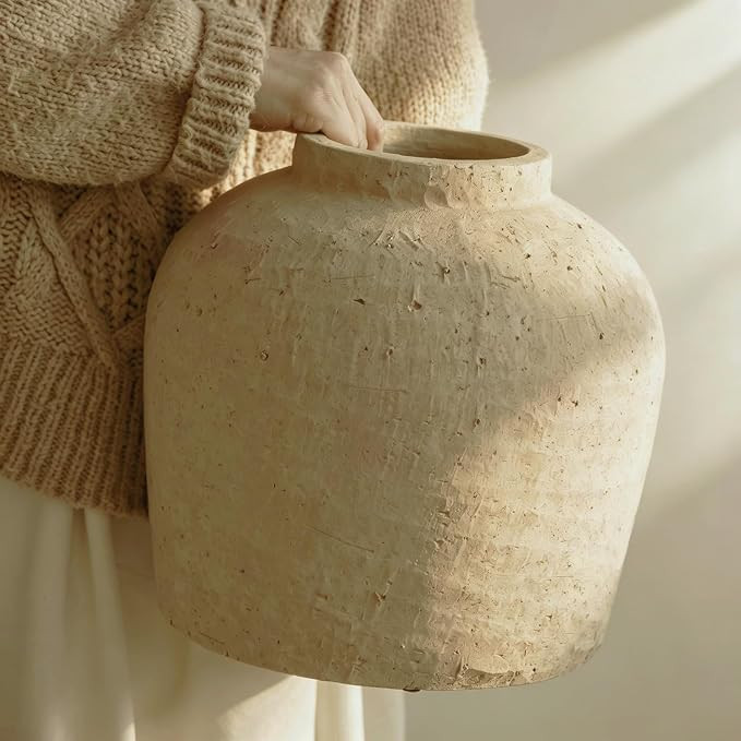 Large Ceramic Vase, 11" Rustic Farmhouse Terracotta Vase for Home Decor, Artisan Decorative Flowe... | Amazon (US)