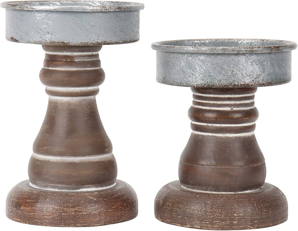 GenMous&Co. Decorative Candle Holders Pedestal Rustic Wood for Pillar Candle Farmhouse Candlestic... | Amazon (US)