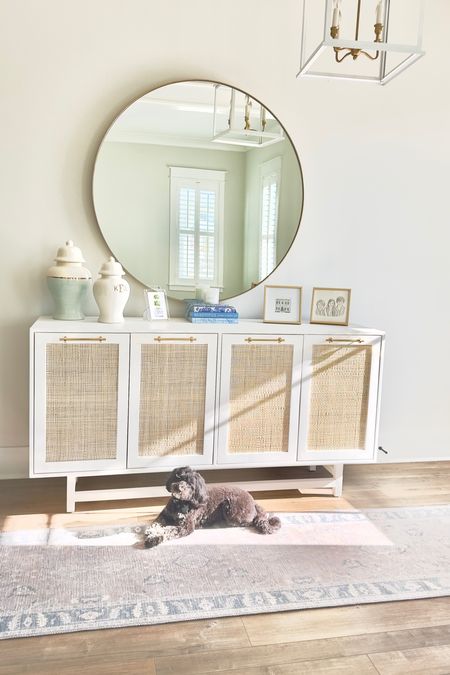 Entryway table, Foyer console, Hall cabinet, Coastal Home entryway, hall runner, oversized mirror, personalized Uber Jars, Megan Molten home decor 

#LTKhome #LTKstyletip