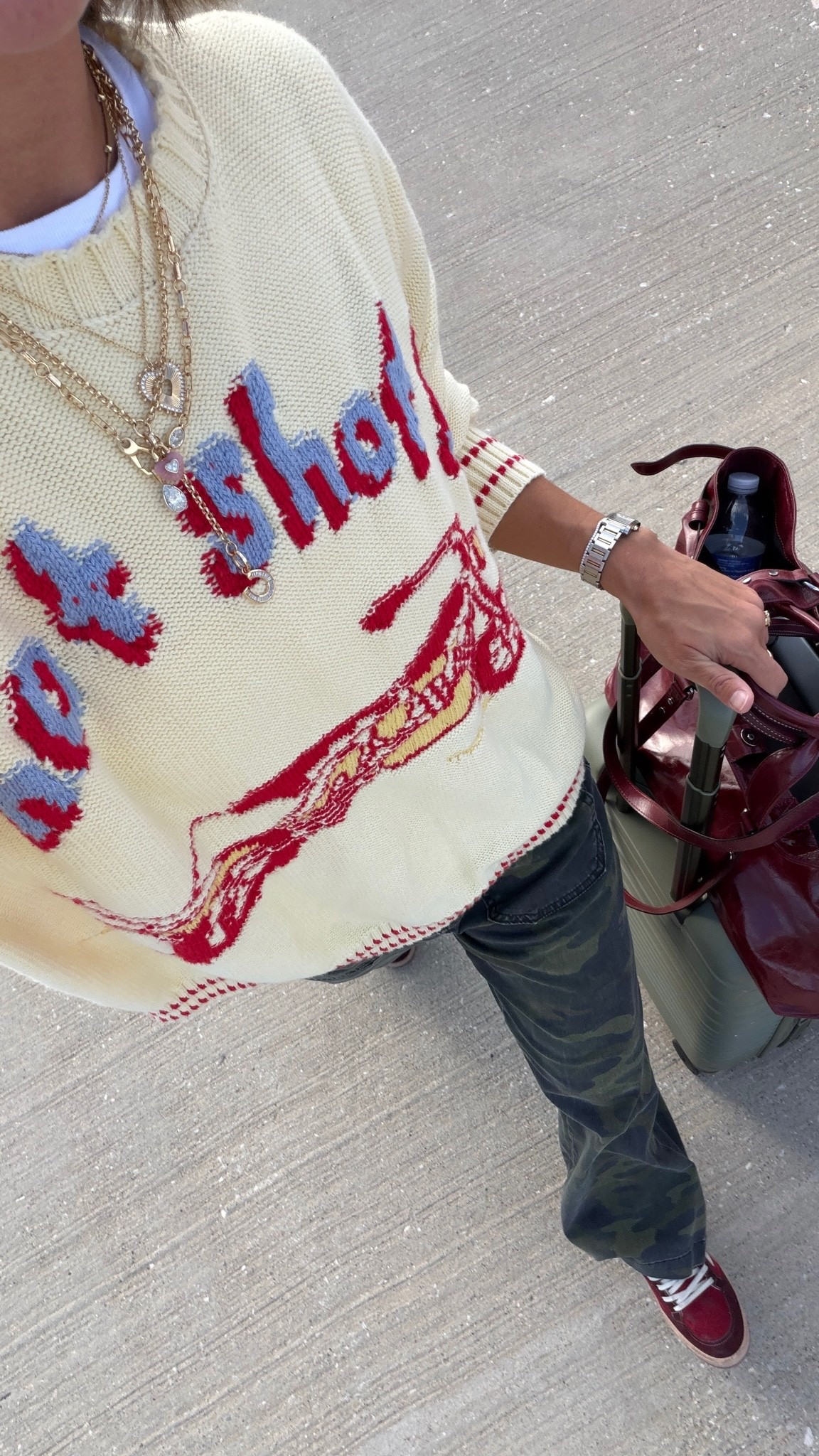 To the airport! Wearing small sweater 25 bottoms