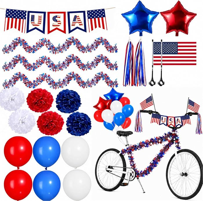 4th Of July Bike Decorations For Kids - 33 Pcs Patriotic American Independence Day Party Supplies... | Amazon (US)