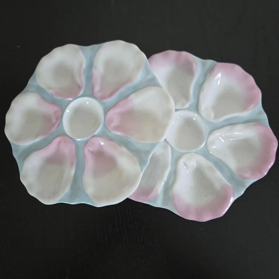 Antique Hand Painted Soft Aqua Blue and Pink Oyster Plate, French Porcelain Divided Indentation D... | Etsy (US)