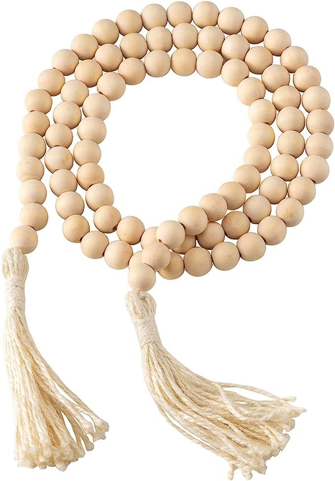 DECORKEY Farmhouse Wood Beads Garland, 58 Inch Wooden Beads for Boho Home Decor with Tassels, Rus... | Amazon (US)