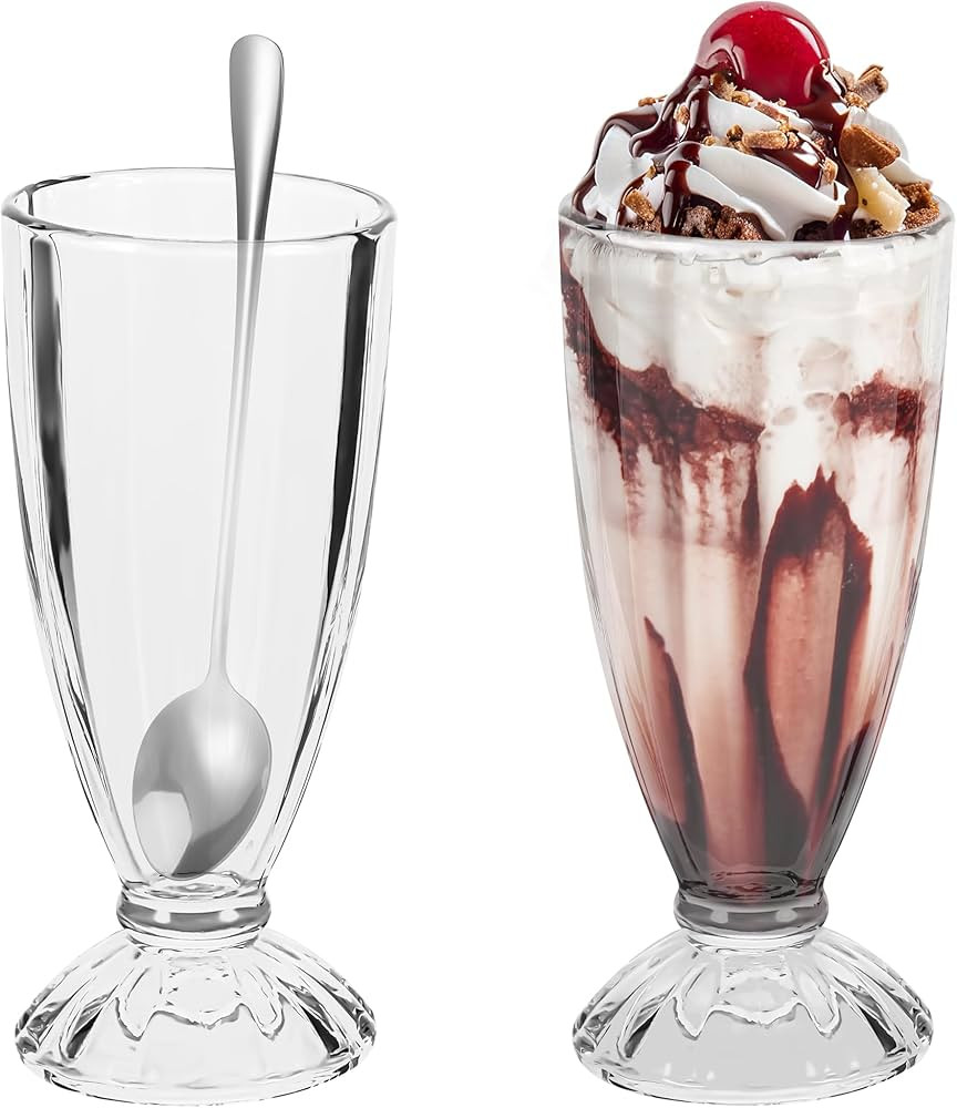 Hejo 2 Stück Eisbecher Glas, 360ml Wiederverwendbar Dessertgläser, Eiskaffee Gläser mit Löffe... | Amazon (DE)