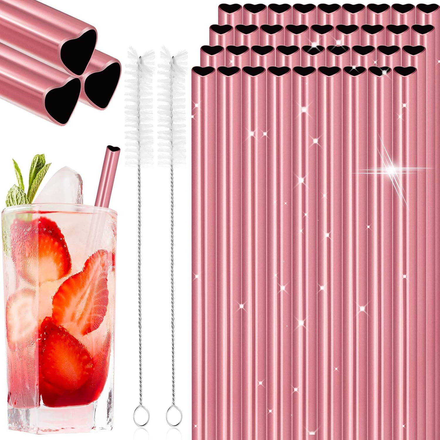 36 Pack Heart Shape Metal Straws Reusable Stainless Steel Drinking Straws with 4 Cleaning Brushes... | Amazon (US)