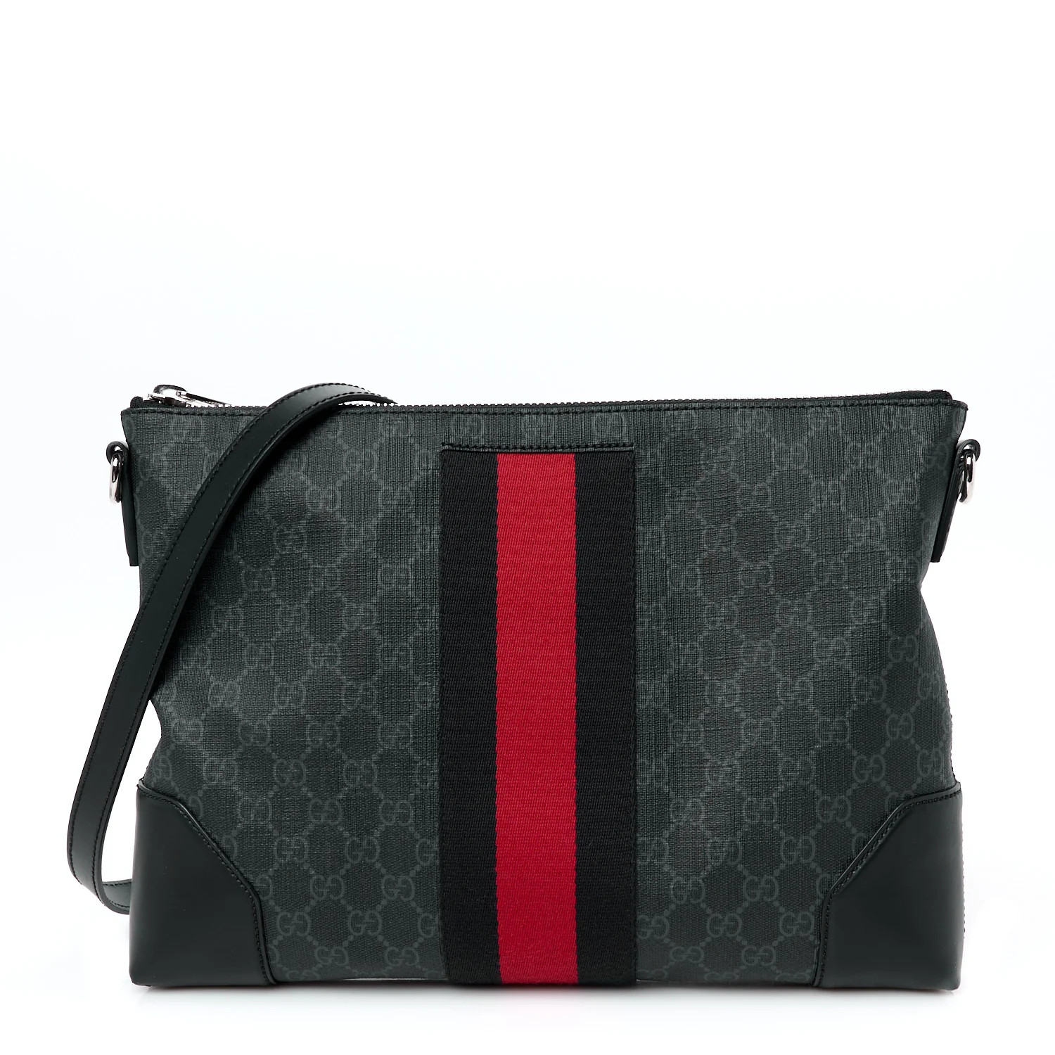 Gucci Soft GG Supreme Monogram Appia Calfskin Web East West Messenger Bag Black Grey 1743552 | FASHIONPHILE (US)