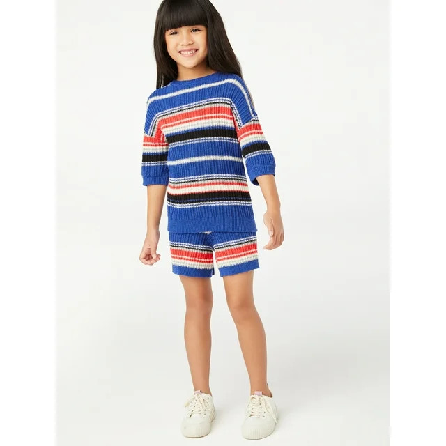 Free Assembly Girls Stripe Rib Sweater and Short Set, 2-Piece, Sizes 4-18 | Walmart (US)