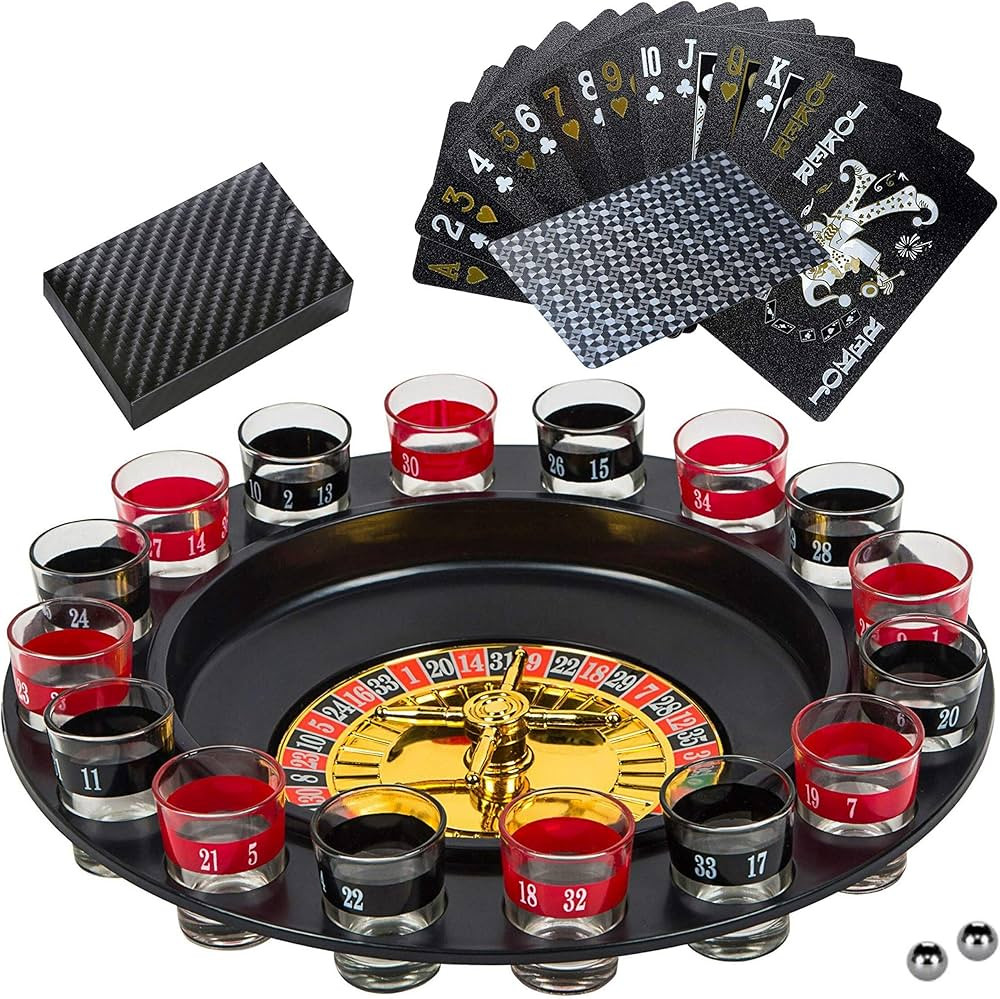 BETTERLINE Shot Glass Roulette Drinking Game and Poker Playing Cards Set - Spinning Wheel, 2 Ball... | Amazon (US)