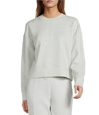 Antonio Melani Coordinating Long Sleeve Crew Neckline Embellished Pearl Pullover Top | Dillard's | Dillard's