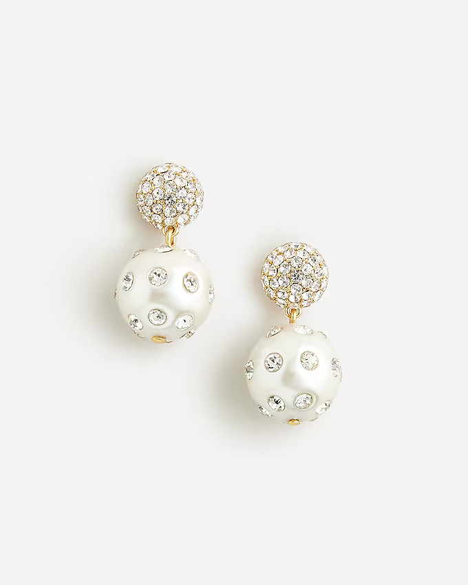 Pavé crystal and pearl drop earrings | J. Crew US