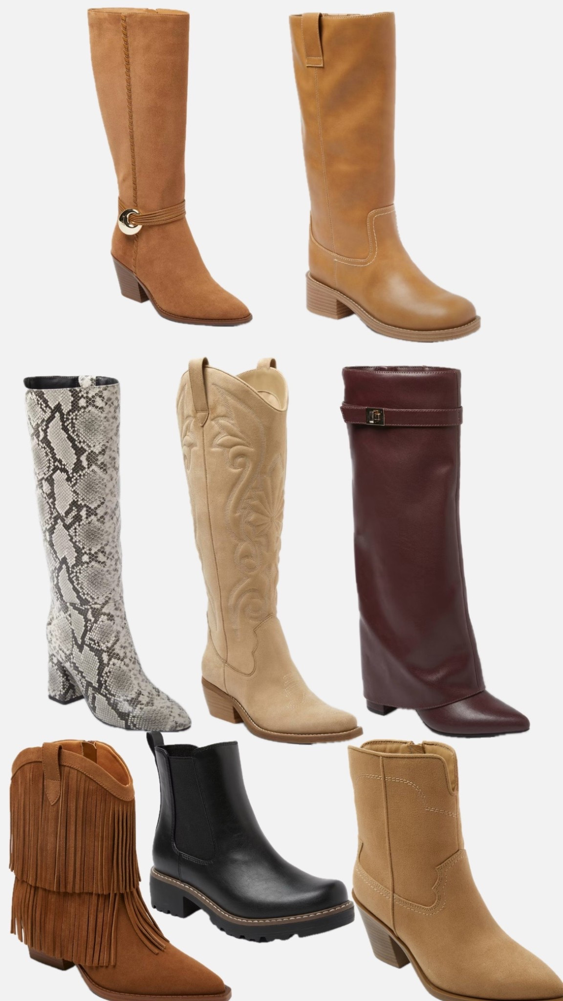 Fall boots sale 20% off now at target. Great selection of boots, booties and ankle boots.

Wide calf boots. Wide calf friendly boots. Cowboy boots. Wide calf cowboy boots. White cowboy boots. Lug sole boots. Fringe boots. snake print boots. Snake skin boots. Tan boots. Frye boot dupes

#LTKShoeCrush #LTKWorkwear #LTKFindsUnder50