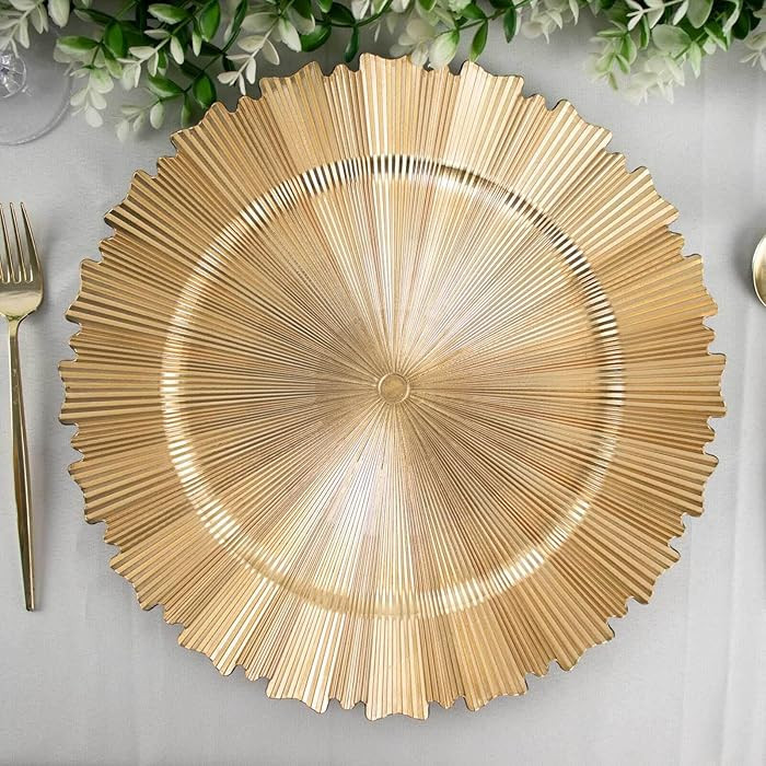Efavormart 6 Pack | 13" Metallic Gold Sunray Acrylic Plastic Serving Plates, Round Scalloped Rim ... | Amazon (US)