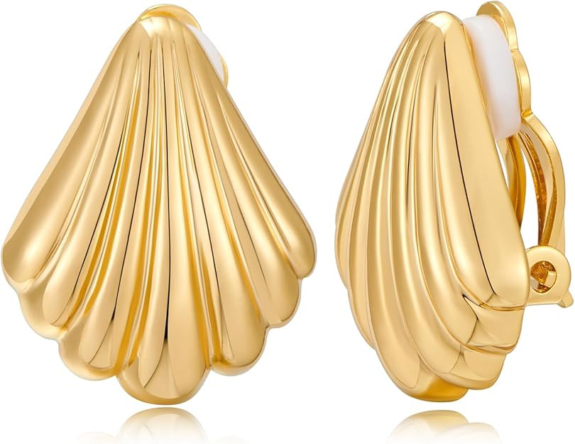 FAMARINE Gold Silver Clip on Earrings Shell Earrings Women | Amazon (US)