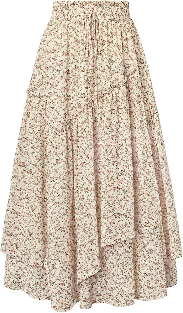 Scarlet Darkness Women Floral Maxi Skirt Elastic Waist Boho Long Skirts | Amazon (US)