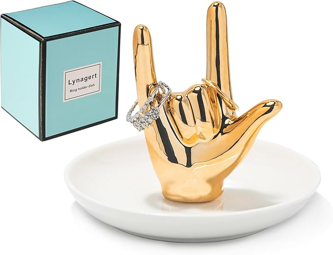 I LOVE YOU Hand Ring Holder Dish Ceramic Jewelry Holder Dish Trinket tray for Rings Earrings Neck... | Amazon (US)