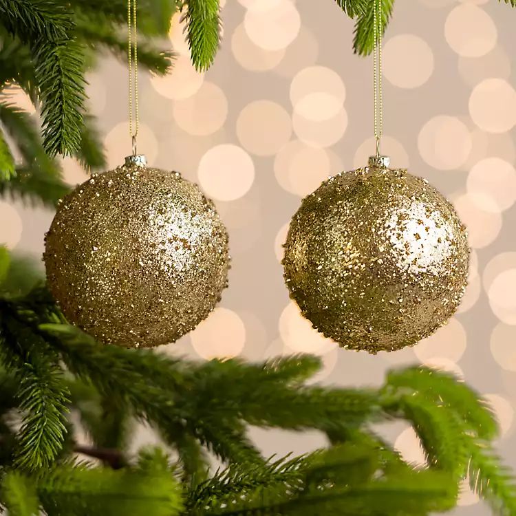 Gold Glitter Beaded 2-pc. Ornament Set, 4 in. | Kirkland's Home
