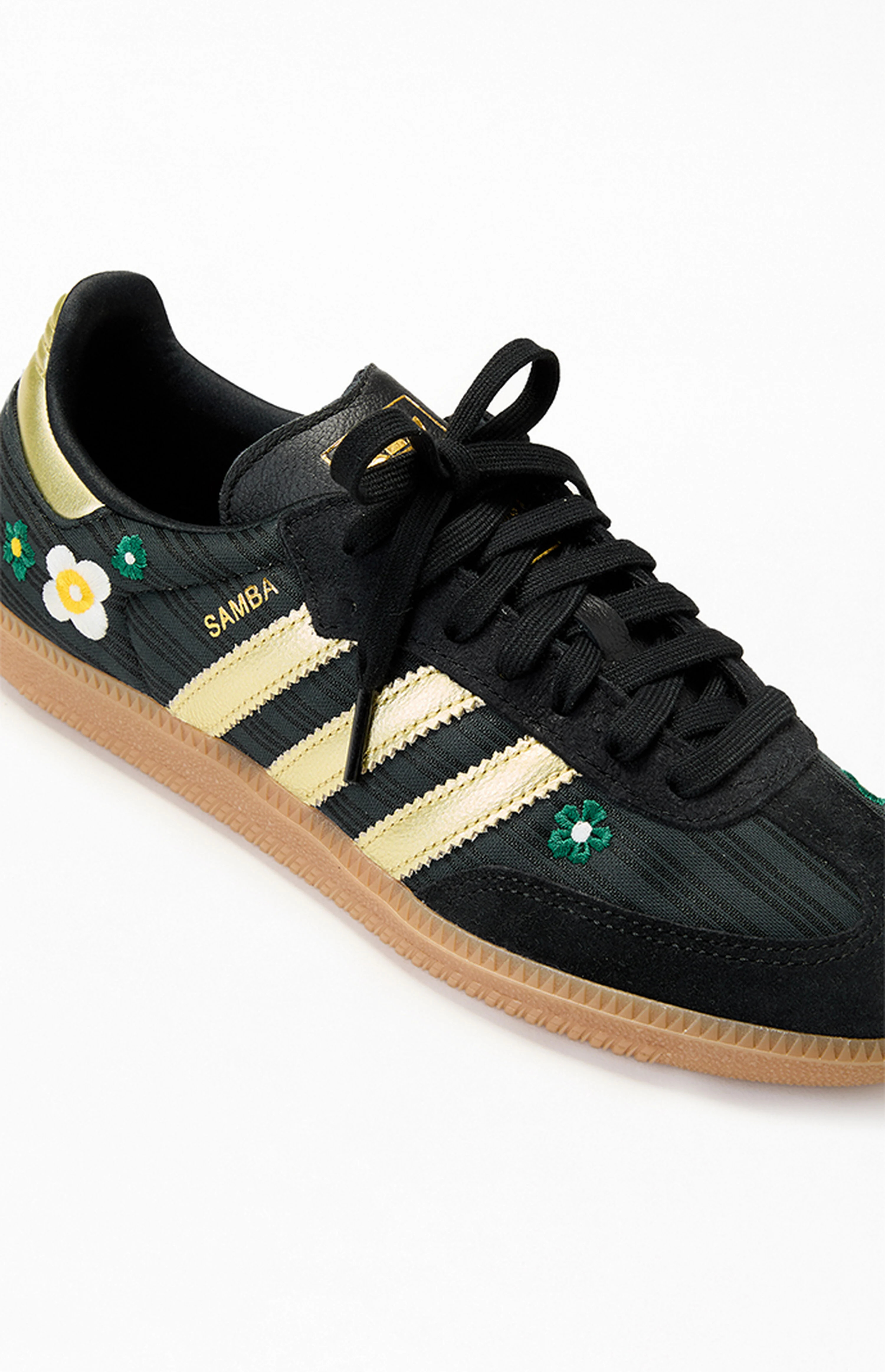 adidas Women's Black & Gold Floral Samba OG Sneakers | PacSun