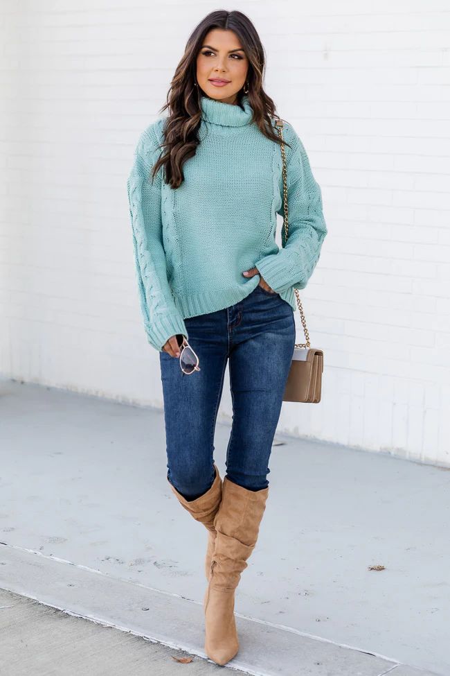 What You Believe Teal Turtleneck Sweater | Pink Lily