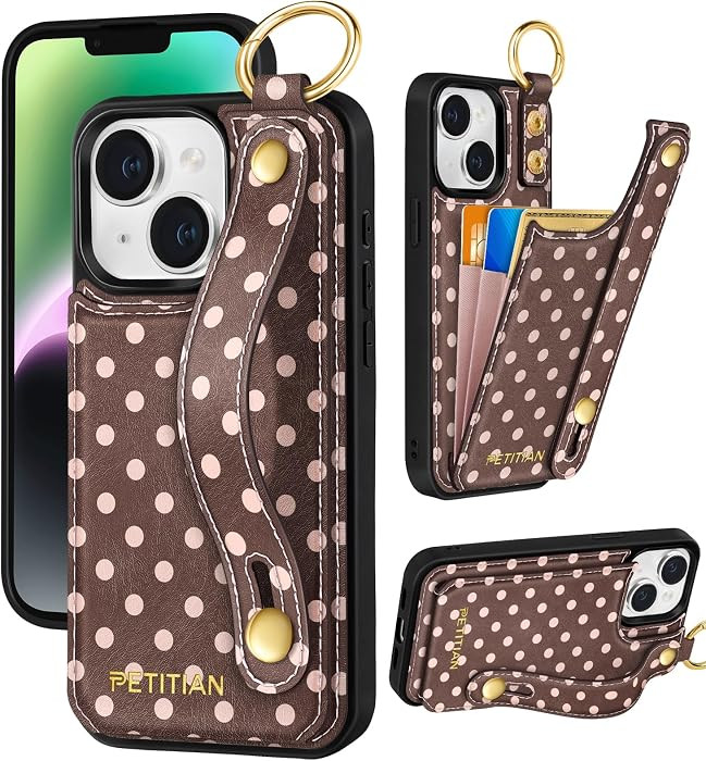 for iPhone 14 Plus Wallet Case for Women, Brown Polka Dot | Amazon (US)