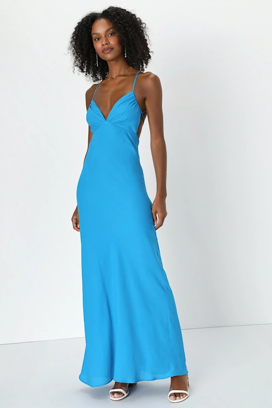 Mesmerizing Allure Blue Sleeveless Lace-Up Maxi Dress | Lulus (US)