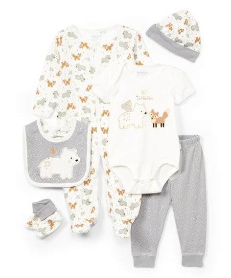 White & Gray Forest Friends Footie Set - Newborn & Infant | Zulily